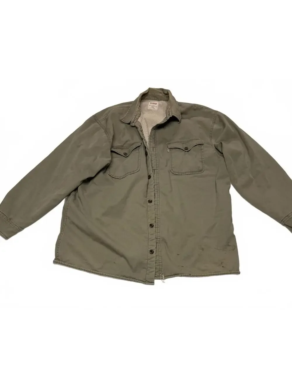 Vintage Levi Green  Work Jacket XXL Distressed Fleece Lining W/ Pockets